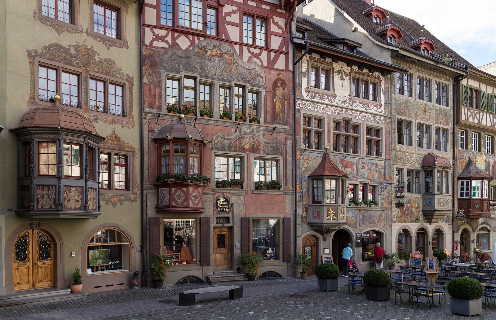 Best things to do in Switzerland: painted facades and oriel windows on the town hall square of Stein am Rhein