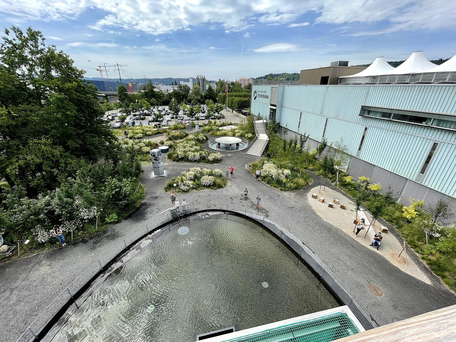 Things to do in north-east Switzerland: the Technorama science centre in Winterthur above its garden and pool